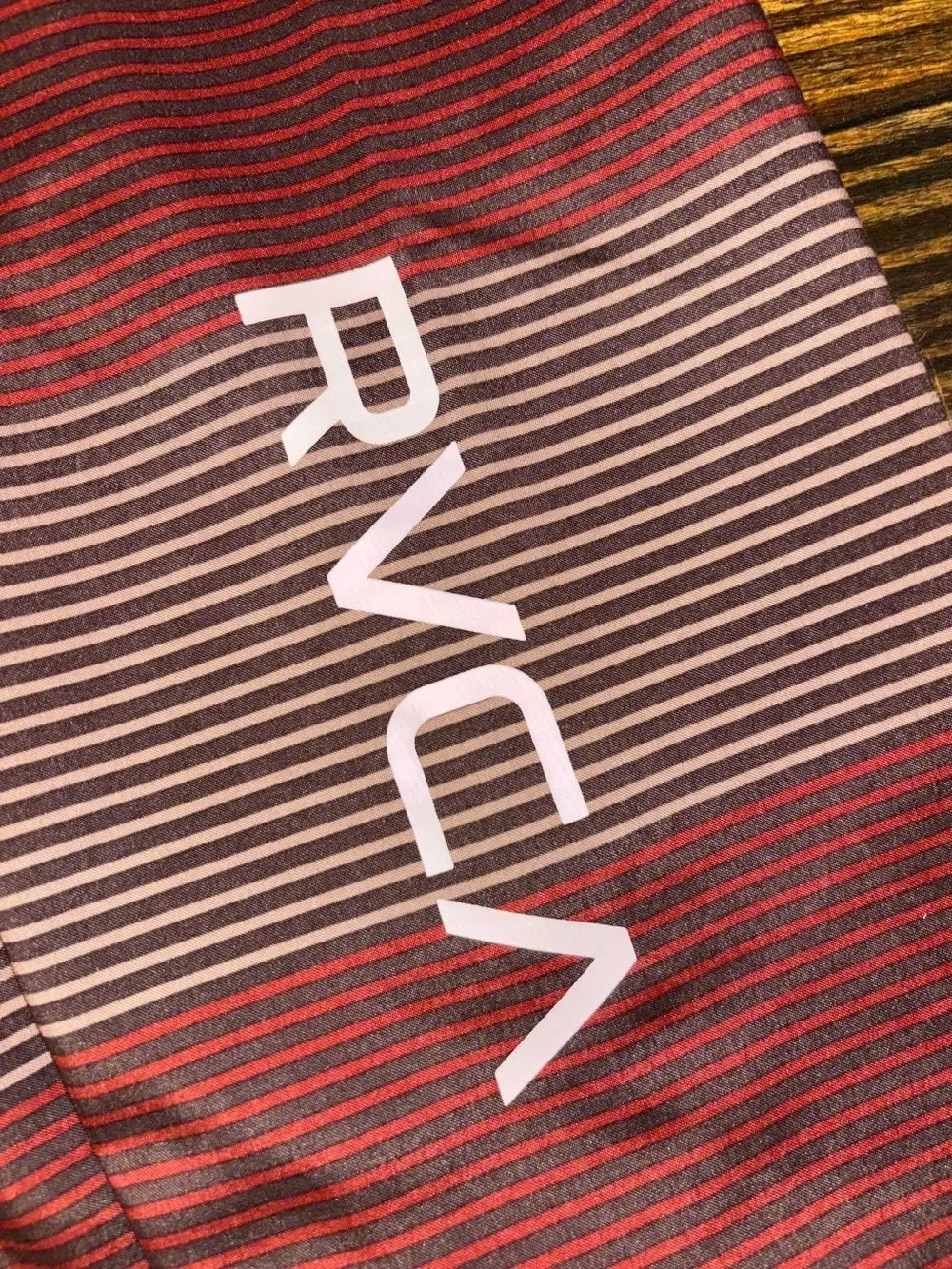 RVCA Board Shorts Mens 36 Red beige Brown Striped Surf Swim Trunks Stretch 20”